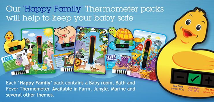 Happy Family Thermometer Packs of Room, Bath and Forehead Thermometers